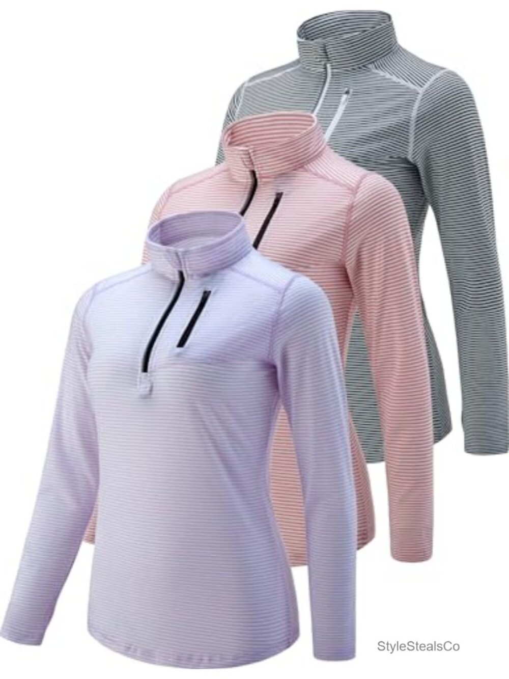 3 Pack Women's Quarter Zip Pullovers Workout Athletic Tops Dry Fit Long Sleeve